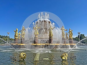 St. Petersburg, Russia - June 20 , 2023: Fountain of Friendship of Peoples at the All-Russian Exhibition Center