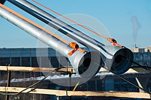 The cable-stayed bridge under construction. The final stage of engineering work