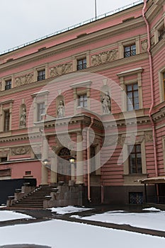 St. Petersburg, Russia, October 28, 2023. Porch with a colonnade inside the Mikhailovsky Castle.