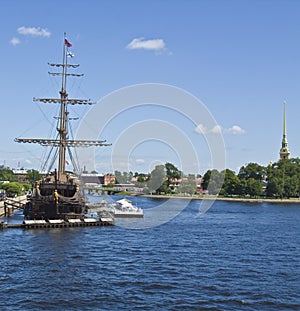 St. Petersburg, sailing ship on river Neva