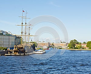 St. Petersburg, sailing ship on river Neva