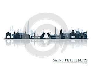 St. Petersburg skyline silhouette with reflection.