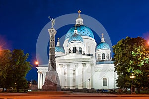 St. Petersburg. Trinity Izmailovsky Cathedral. Column of Glory. Night landscape. Russia