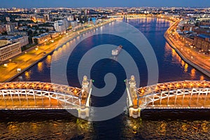 St. Petersburg, white nights, divorced Bolsheokhtinsky bridge, the passage of ships along the Neva