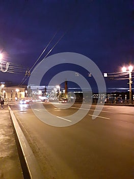 St.Petetsburg, Dvortsoviy bridge over Neva river, night, lights,