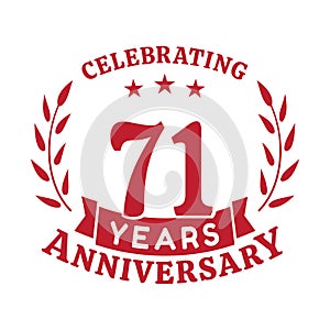 71 years anniversary celebration logotype. 71st anniversary logo. Vector and illustration.