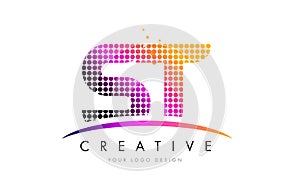 ST S T Letter Logo Design with Magenta Dots and Swoosh