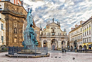 St Salvator Church and St Francis of Assisi Church near the monument to King Charles IV in Prague