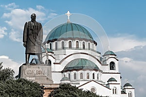St. Sava Cathedral and Karadjordje statue. Belgrade, Serbia
