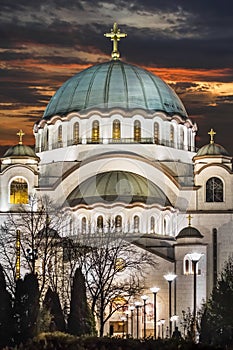 St. Sava Temple Illuminated At Night - Belgrade - Serbia