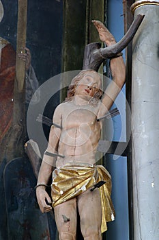 St Sebastian, statue on the altar of Saint Anthony of Padua in the church of St Catherine of Alexandria in Krapina, Croatia