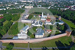 St. Sophia Cathedral in the Kremlin of Veliky Novgorod aerial photography. Russia