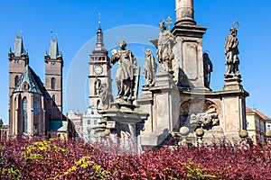 St Spirit church, White tower, town hall and Marian column, Great square, town Hradec Kralove, Czech republic