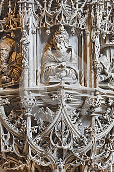 St. Stephans gothic cathedral landmark. Interior decorated columns. Viena, Austria photo