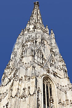 St. Stephans gothic cathedral pinnacle in Vienna city center. Austria
