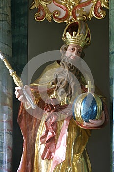 St Stephen of Hungary, statue on the main altar in the Chapel of the St Roch in Sveta Nedelja, Croatia