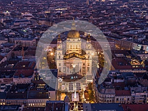 St. Stephen`s Basilica in Budapest Hungary at night