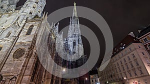 St. Stephen's Cathedral night timelapse hyperlapse, the mother church of Roman Catholic Archdiocese of Vienna