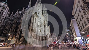 St. Stephen's Cathedral night timelapse hyperlapse, the mother church of Roman Catholic Archdiocese of Vienna