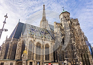 St. Stephen`s cathedral on Stephansplatz square in Vienna, Austria photo