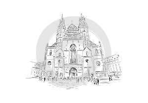 St. Stephen`s Cathedral. Vienna, Austria. Hand drawn sketch vector illustration.