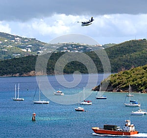 St. Thomas Harbor Sailboats and Seaplane