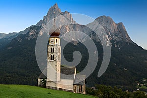 St. Valentin with Schlern in background, Seis, South Tyrol photo