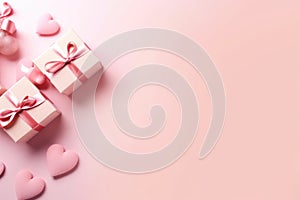 Día de San Valentín. cintas cajas de regalo corazón sobre el rosa fondo 