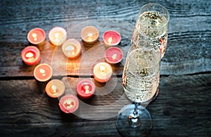 St Valentine's day candles with champagne