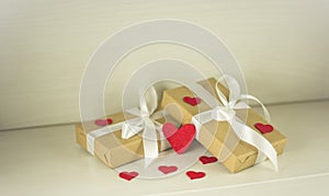 St Valentine`s Day, Gifts with heart photo