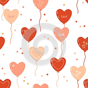 St. Valentine`s Day seamless pattern with heart shaped balloons and colorful confetti