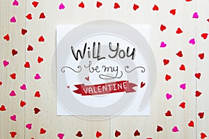 St Valentine`s Day vintage composition of greeting note with lettering