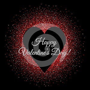 St Valentines day background banner with black heart shape and red glitters