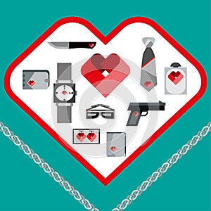 St. Valentines Day Symbols mens Accessories Icons Set Flat Design