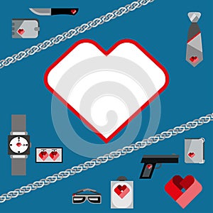 St. Valentines Day Symbols mens Accessories Icons Set Flat Design