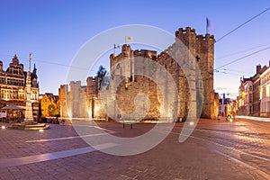 St Veerle's Square night, Ghent, Belgium