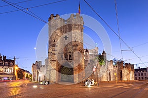 St Veerle's Square night, Ghent, Belgium