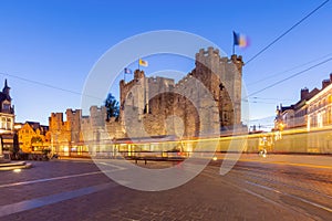 St Veerle's Square night, Ghent, Belgium