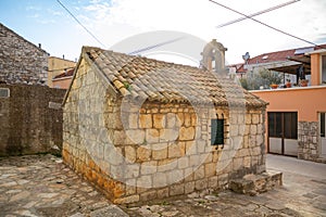 St. Vinsent Church in old town of Vela Luka, Korcula island, Croatia