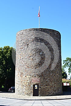 St. Vith, Belgium - 08 10 2023: City Walls Tower Büchelturm