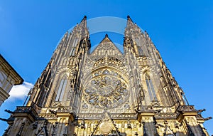 St. Vitus cathedral facade in Prague castle, Czech Republic