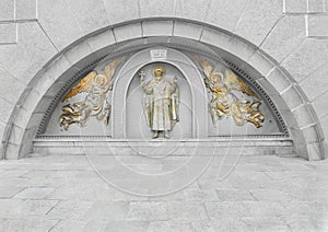 St. Vladimir and angels. The bas-relief on the site of the Baptism of Kievan Rus