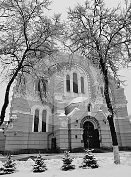 St Volodymyr`s Cathedral in classic black and white monochromatic form