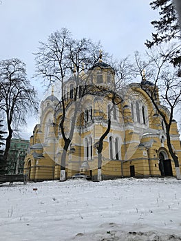 St Volodymyr`s Cathedral in the early morning snow - WINTER
