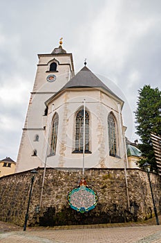 St.Wolfgang pilgrimage church in austrian alpine town Wolfgangsee.