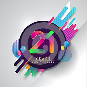 21st years Anniversary logo with colorful abstract background, vector design template elements for invitation card and poster your photo