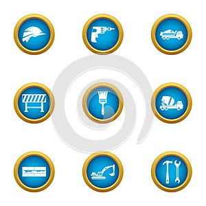Stable construction icons set, flat style