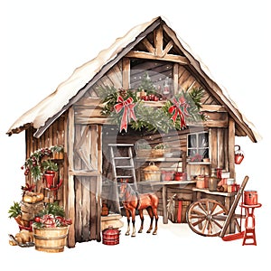 Stable watercolor winter