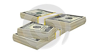 Stack of 100 Dollars banknote bill USA money banknote on a white background.