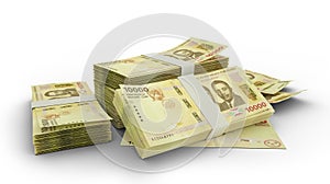 stack of 10000 Burundian franc notes isolated on white background